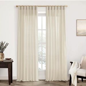 Beige Linen Semi Sheer Curtains 90” 2 Panel Set Pleat Hook